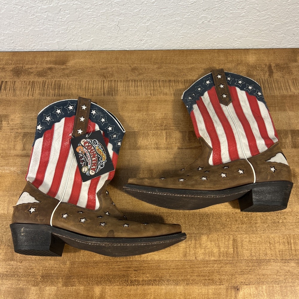 Rockin Country RC6022 Men's 12 D Western Boots American Flag Leather Upper